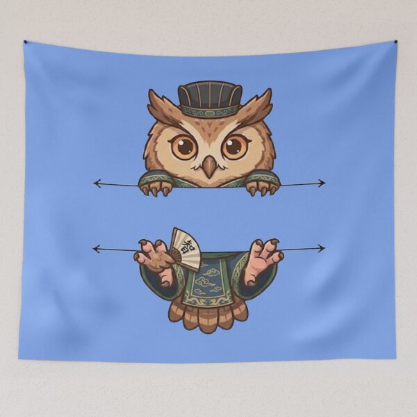 Item preview, Wise Scholar Owl Peeking - Cute Chinese Sage Owl designed and sold by PetalsPaws.
