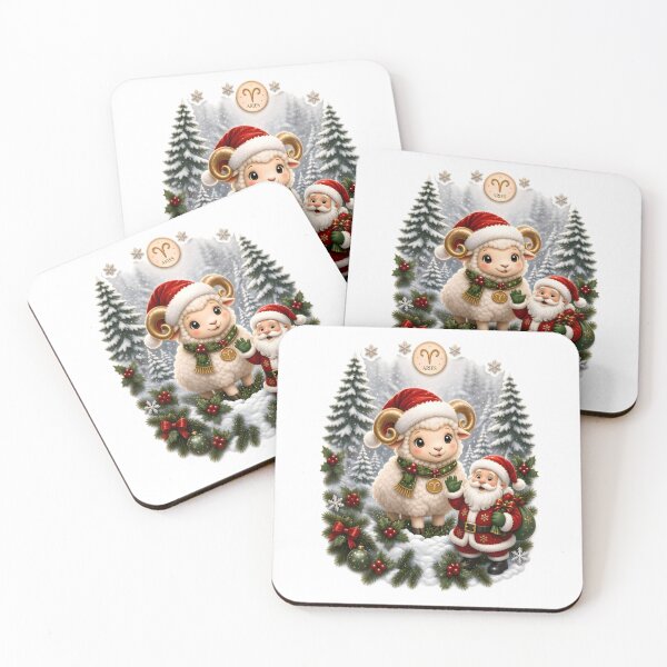 Item preview, Cute Aries Lamb with Santa Winter Zodiac designed and sold by Zodiac Celestial Art.