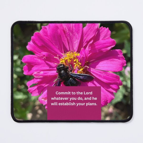 Item preview, Proverbs 16:3 bee on pink flower background  designed and sold by happytraveller1.