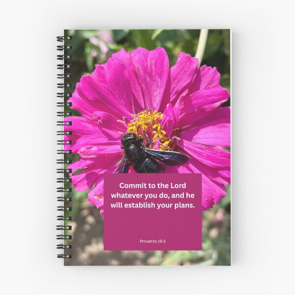 Item preview, Proverbs 16:3 bee on pink flower background  designed and sold by happytraveller1.