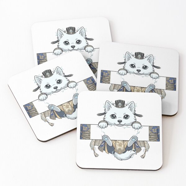 Item preview, Cute Anime White Fox Holding Blank Banner | Oriental Fantasy Chibi Pin designed and sold by PetalsPaws.