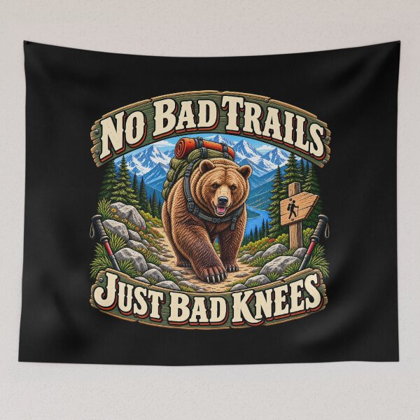 Item preview, No Bad Trails Just Bad Knees Funny Hiking Bear Mountain Hiker Humor Vintage designed and sold by Photo-Sphere101.