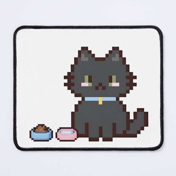 Item preview, Cute Black Cat Pixel Art with Food Bowls designed and sold by Andreora.