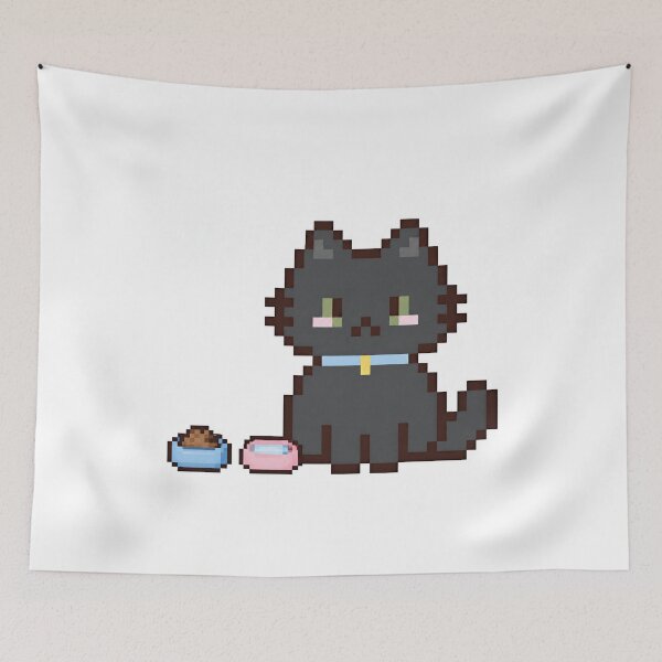 Item preview, Cute Black Cat Pixel Art with Food Bowls designed and sold by Andreora.