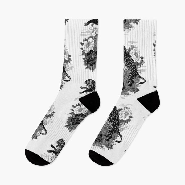 Item preview, Black and white tiger with flowers designed and sold by MendaciousMina.