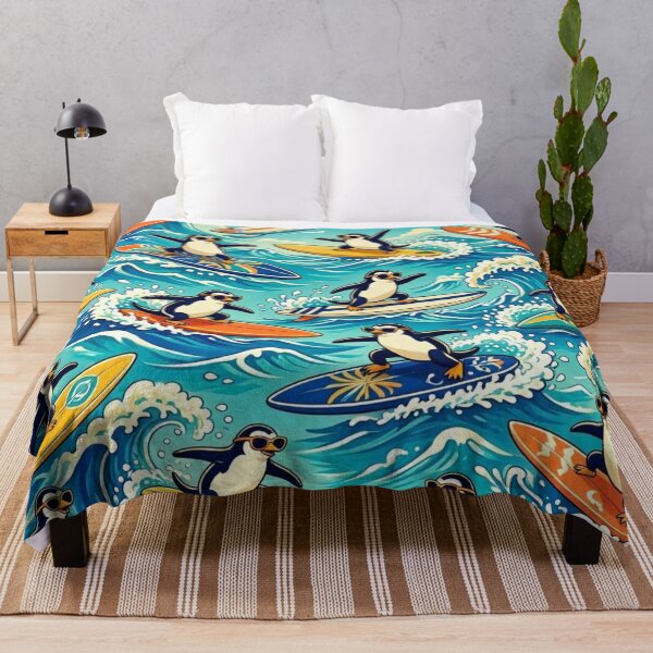 Item preview, Surfing Penguins Ocean Wave Pattern | Funny Cool Summer Animals designed and sold by Dogandesighn.