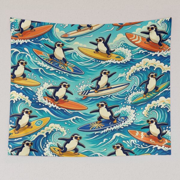 Item preview, Surfing Penguins Ocean Wave Pattern | Funny Cool Summer Animals designed and sold by Dogandesighn.
