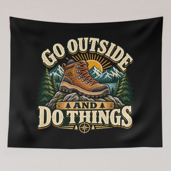 Item preview, Go Outside And Do Things Retro Hiking Boot Mountain Adventure Hiker  designed and sold by Photo-Sphere101.