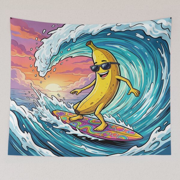 Item preview, Banana surfing among giant waves designed and sold by Mente Creativa.