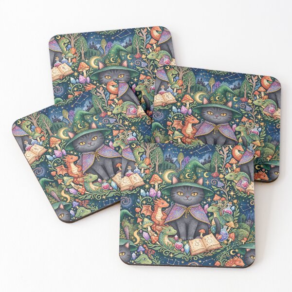 Item preview, Enchanted Wizard Cat Fantasy Forest designed and sold by Iampoji.