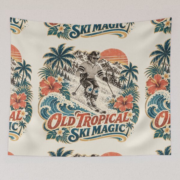Item preview, Old Tropical Ski Magic – Retro Mountain Paradise designed and sold by Plus91BIRD.