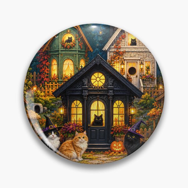 Item preview, The Cats of All Hallows’ Village — Halloween Folk Art- Upscaled version designed and sold by Novel Works Studio.