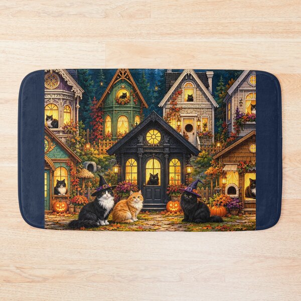 Item preview, The Cats of All Hallows’ Village — Halloween Folk Art- Upscaled version designed and sold by Novel Works Studio.