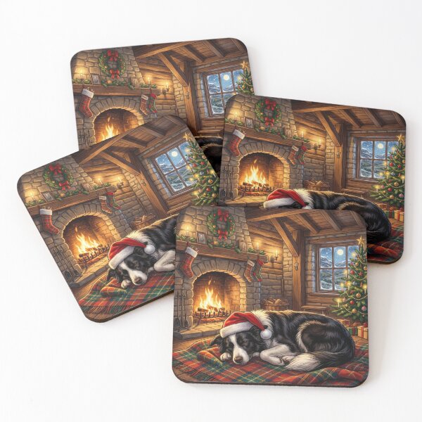 Item preview, Cosy Christmas Border Collie Sleeping by Hearth Fireplace Illustration designed and sold by Englandbear.