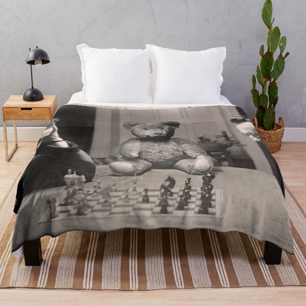Item preview, Checkmate - vintage chess players with lucky Teddy Bear humorous funny black and white photograph designed and sold by Astrid Arkhangelsky.