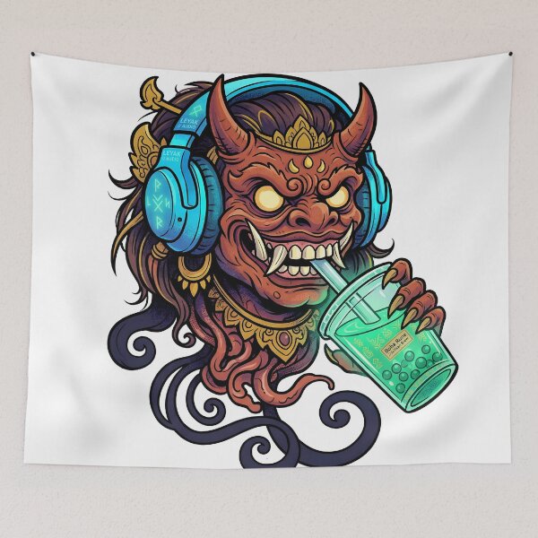 Item preview, Balinese Mask Monster Boba Tea Headphones designed and sold by Odd Even Number.