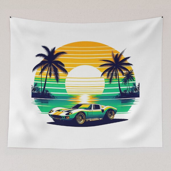 Item preview, Retro Green Sports Car at Sunset with Palm Trees designed and sold by RICAMTP.