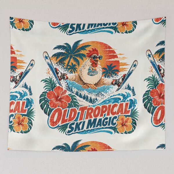 Item preview, Old Tropical Ski Magic – Retro Chicken Adventure designed and sold by Plus91BIRD.