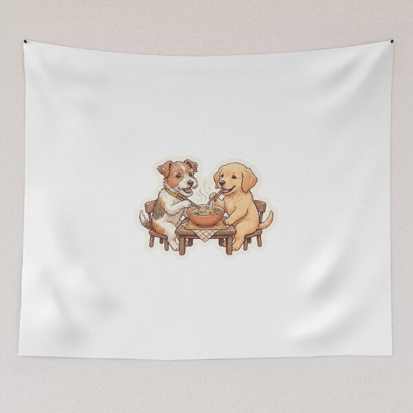 Item preview, Dogs Eating Ramen - Cute Funny Puppy Noodle Art designed and sold by The Red Lime.
