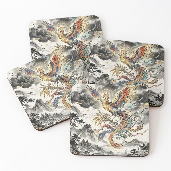 Item preview, Sacred Japanese Phoenix Bountiful Harvest Suibokuga Art designed and sold by iris-festival.