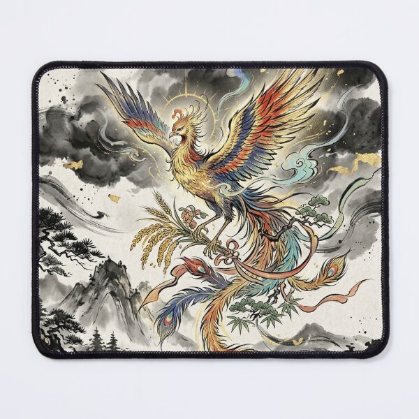 Item preview, Sacred Japanese Phoenix Bountiful Harvest Suibokuga Art designed and sold by iris-festival.