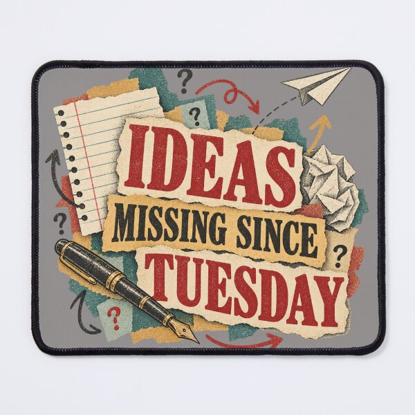 Item preview, Ideas Missing Since Tuesday – Funny Writer Block Poetcore Art designed and sold by Golden Era Studio.