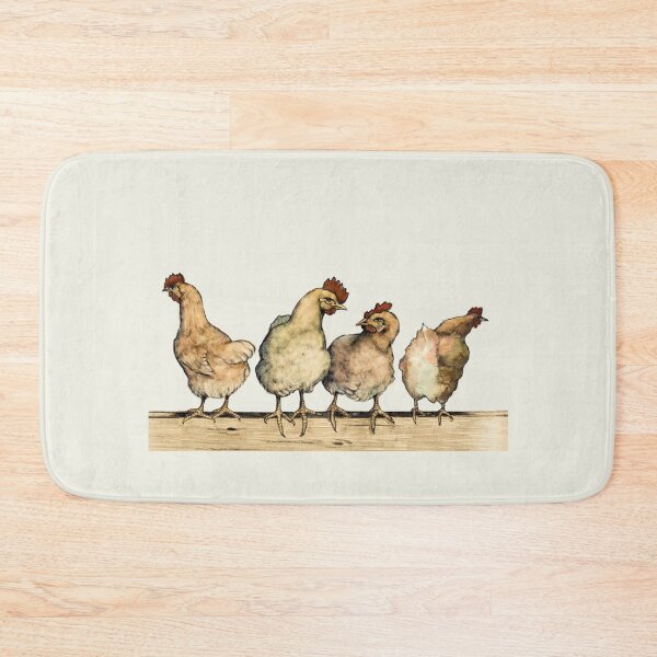 Item preview, Four Chickens, Hens, In a Row on a Fence designed and sold by JoyfulWhimsy.