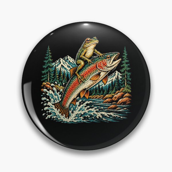 Item preview, Retro Frog Riding Leaping Trout Fishing Adventure designed and sold by Moizento.