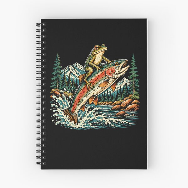 Item preview, Retro Frog Riding Leaping Trout Fishing Adventure designed and sold by Moizento.