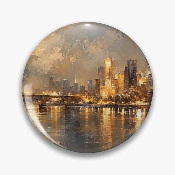 Item preview, Golden City Glow - Gold and Charcoal Cityscape Art designed and sold by Joey Santiago.