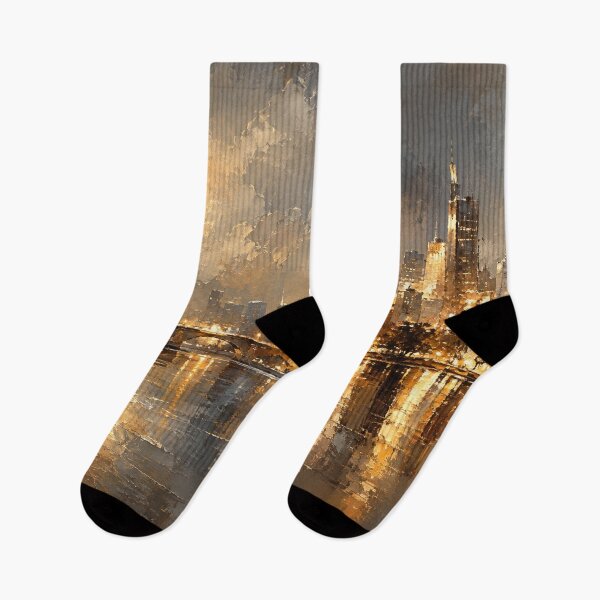 Item preview, Golden City Glow - Gold and Charcoal Cityscape Art designed and sold by Joey Santiago.