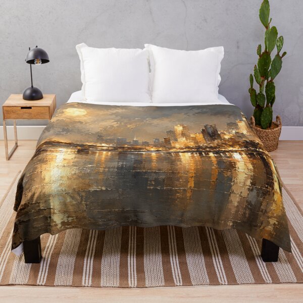 Item preview, Golden City Glow - Gold and Charcoal Cityscape Art designed and sold by Joey Santiago.