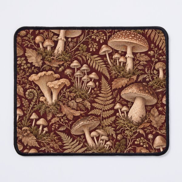 Item preview, Vintage Burgundy Mushroom and Fern Botanical Wallpaper Pattern designed and sold by Apex Designs.