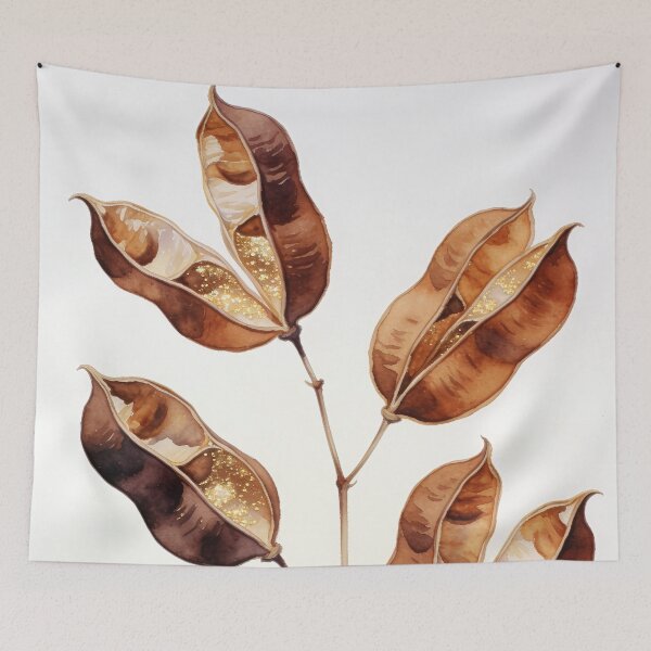 Item preview, Dried Indigofera Seed Pods with Gold Dust Watercolor - Earthy Japandi Wall Art designed and sold by sana designer.