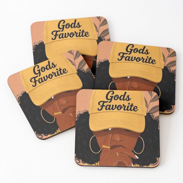 Item preview, God’s Favorite Black Woman Illustration Mustard Yellow Cap Gold Hoops Christian Affirmation designed and sold by EatPrayLive.