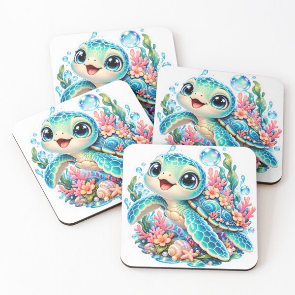 Item preview, Cute Sea Turtle Sticker – Kawaii Turquoise Ocean Turtle with Coral Flowers designed and sold by CoquetteLunaCo.