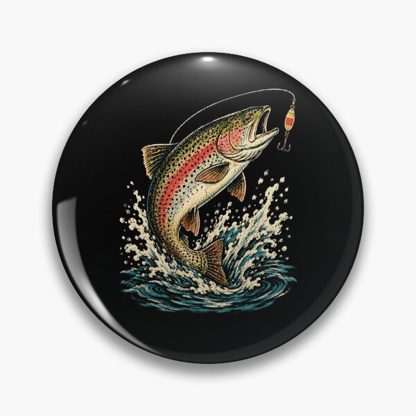 Item preview, Retro Rainbow Trout Leaping Through Vintage Fishing Waves designed and sold by Moizento.