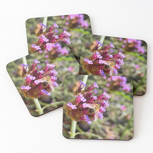 Item preview, Bee on Purple Verbena Flower Close Up Nature Macro Photography designed and sold by leonwoods.