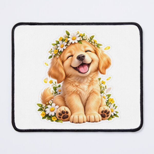 Item preview, Cute Golden Retriever Puppy Sticker – Happy Dog with Daisy Flower Crown designed and sold by CoquetteLunaCo.