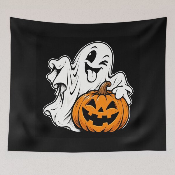 Item preview, Cute Halloween ghost with pumpkin, funny spooky design designed and sold by PK Art Studio.