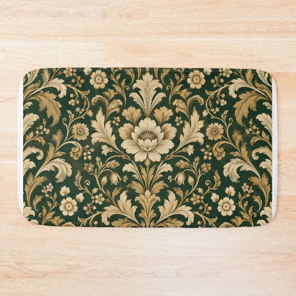 Item preview, Vintage Forest Green Gold Floral Damask Wallpaper Pattern designed and sold by Apex Designs.