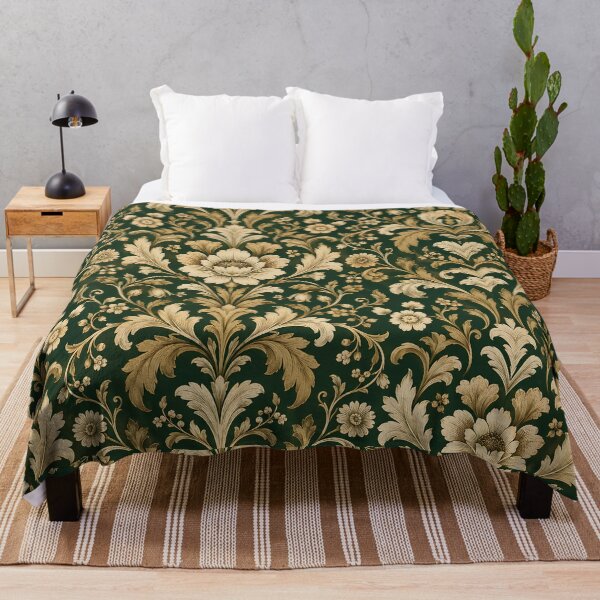Item preview, Vintage Forest Green Gold Floral Damask Wallpaper Pattern designed and sold by Apex Designs.