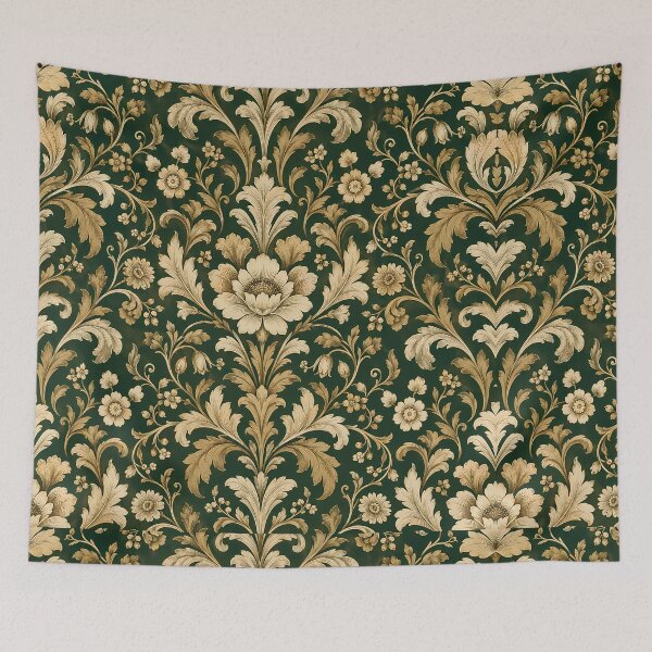 Item preview, Vintage Forest Green Gold Floral Damask Wallpaper Pattern designed and sold by Apex Designs.