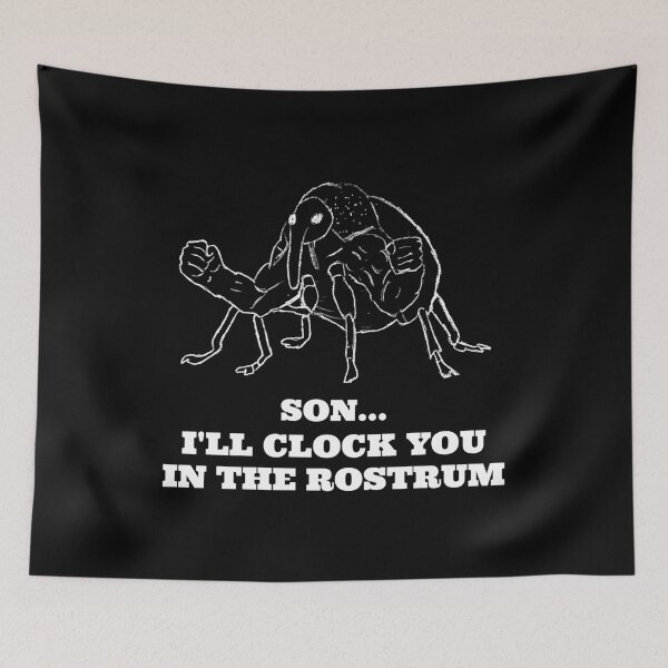 Item preview, Buff Weevil: Son, I’ll Clock You in the Rostrum (Dark-mode) designed and sold by wordworking.