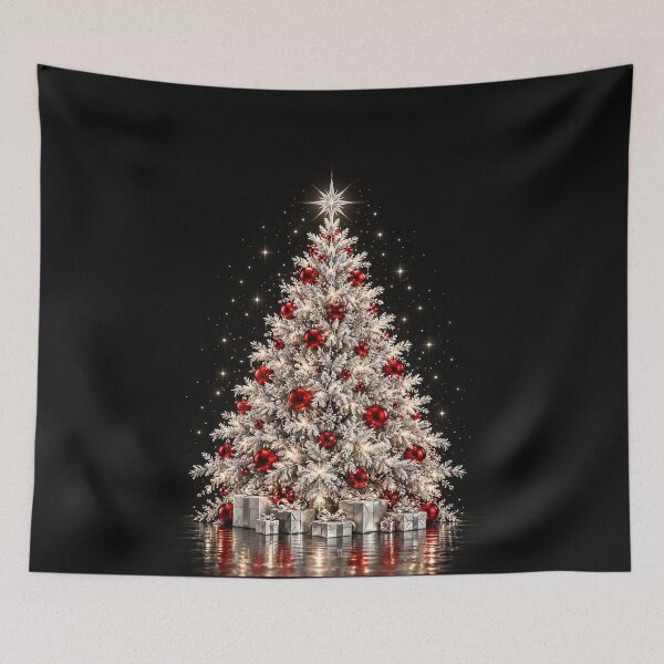 Item preview, Silver Christmas Tree with Ruby Red Ornaments designed and sold by Kimberly Palmer.