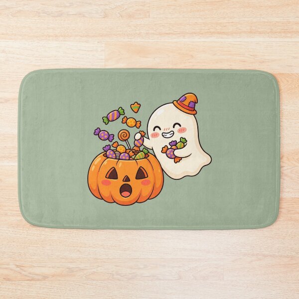 Item preview, Cute Halloween Ghost with Candy – Kawaii Pumpkin and Spooky Treats designed and sold by MrDev.