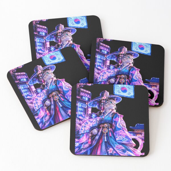 Item preview, Neon Seoul Cat – Futuristic Korean Hanbok designed and sold by Neon Riot Studio.