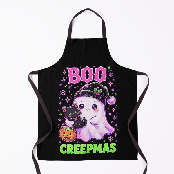 Item preview, Boo Creepmas Cute Ghost Holding Black Cat Santa Hat Spooky Christmas designed and sold by Neon Bones Studio.