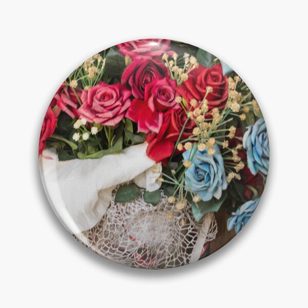 Item preview, Red And Blue Rose Bouquet In Glass Vase On Marble Corner With Decorative Wrapping designed and sold by Nmallia.