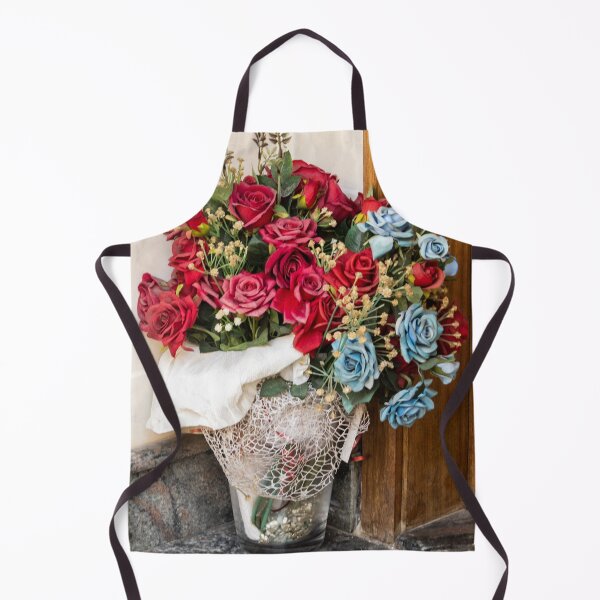 Item preview, Red And Blue Rose Bouquet In Glass Vase On Marble Corner With Decorative Wrapping designed and sold by Nmallia.